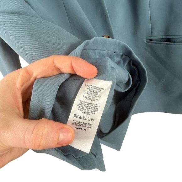 Ann Taylor The Long Cutaway Blazer Fluid Crepe Blue Career Office Womens 16 - Picture 6 of 8